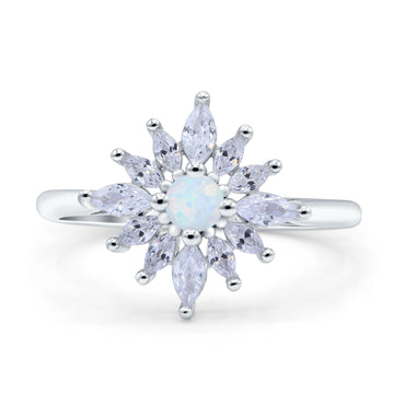 Art Deco Wedding Engagement Bridal Ring Marquise Round Lab Created White Opal 925 Sterling Silver